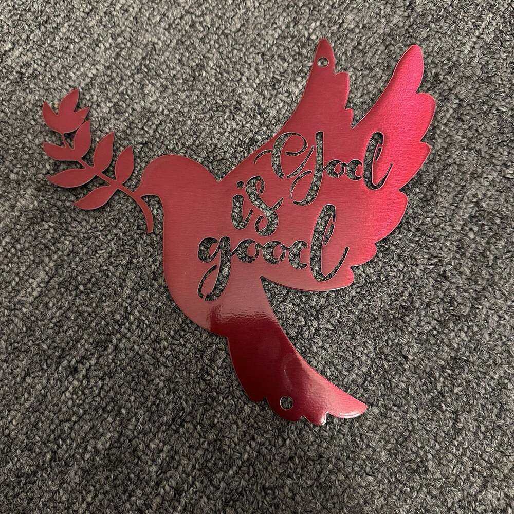 red metal wall art piece olive branch dove God is Good